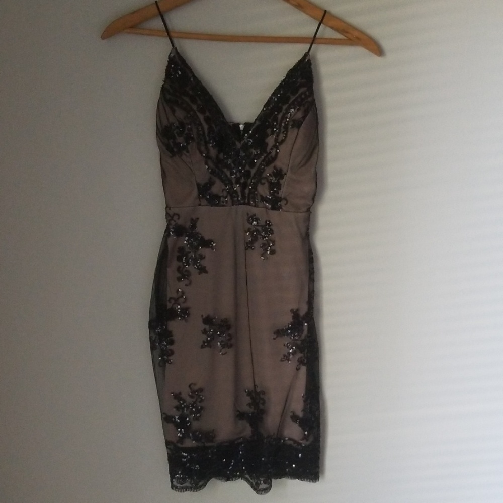 black nude sequin dress